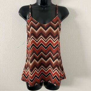 Venti 6 Metallic Chevron Tank Top Size L Made in Italy Brown Orange Gold Retro